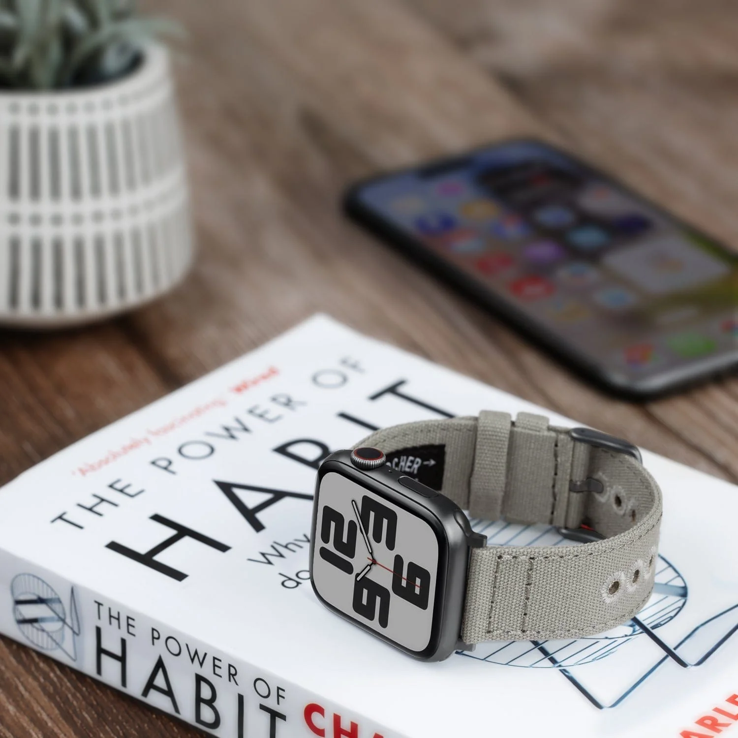 Apple Watch Canvas Watch Band - Ash Gray/Space Gray - Image 2