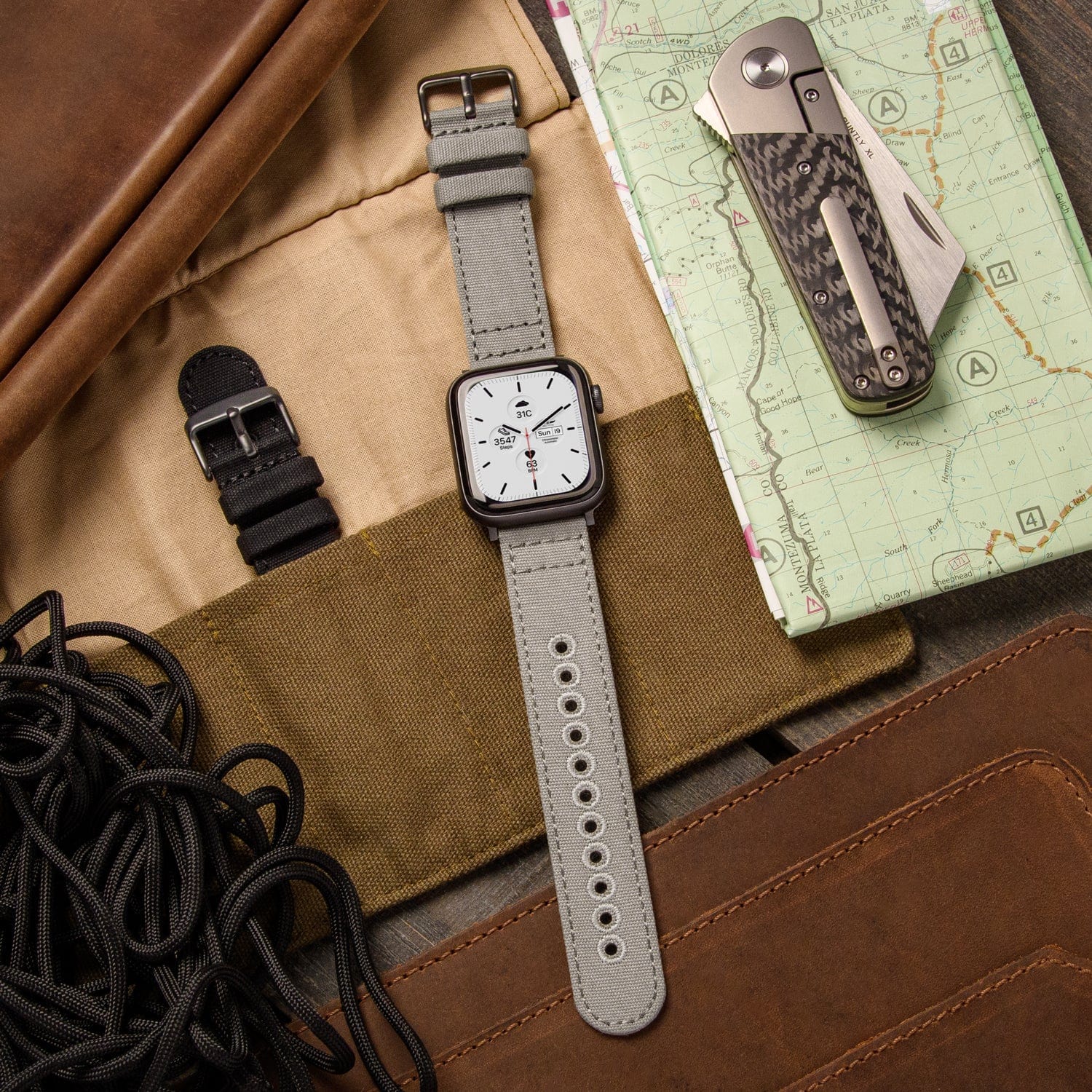 Apple Watch Canvas Watch Band - Ash Gray/Space Gray - Image 3