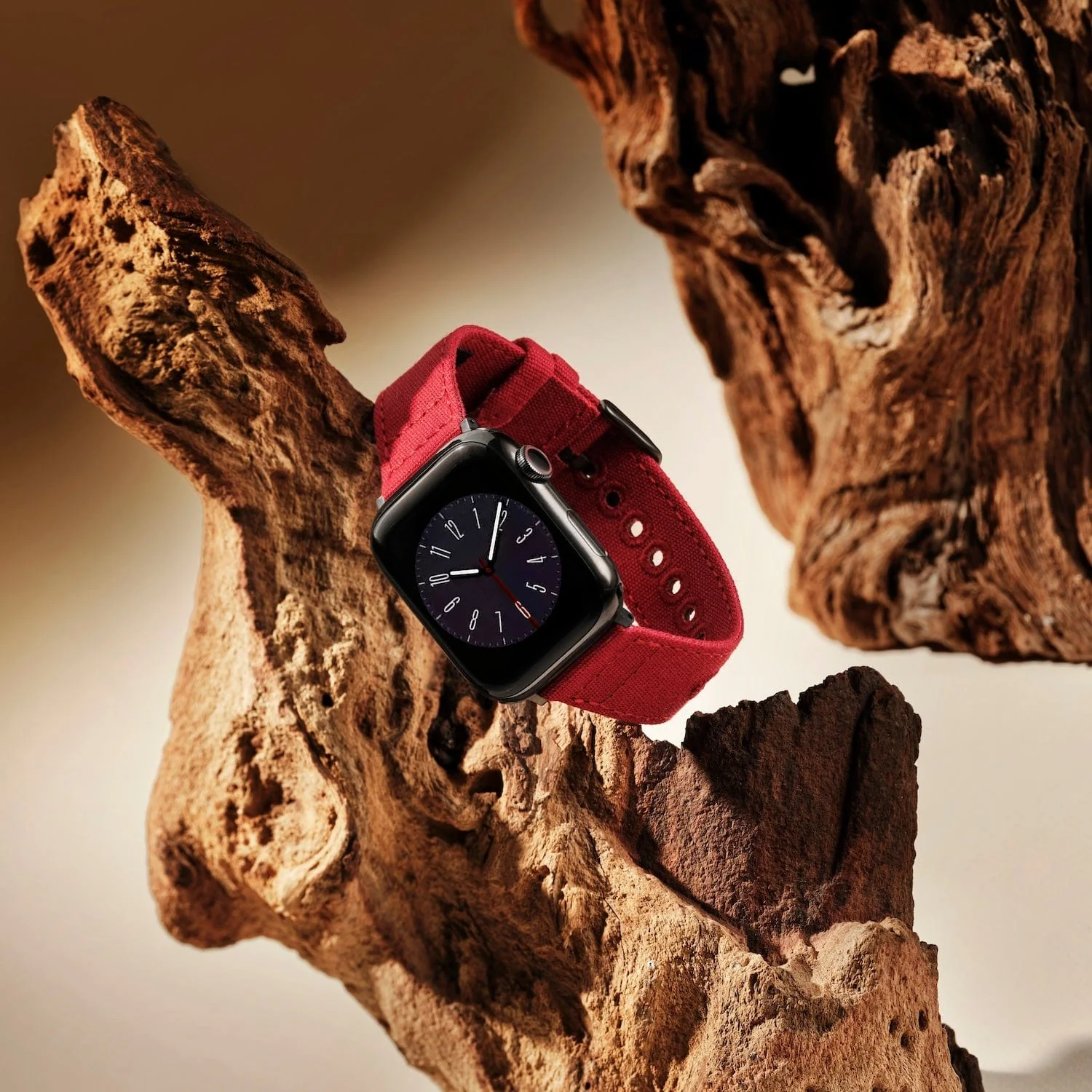 Apple Watch Canvas Watch Band - Carmine Red/Space Gray - Image 2