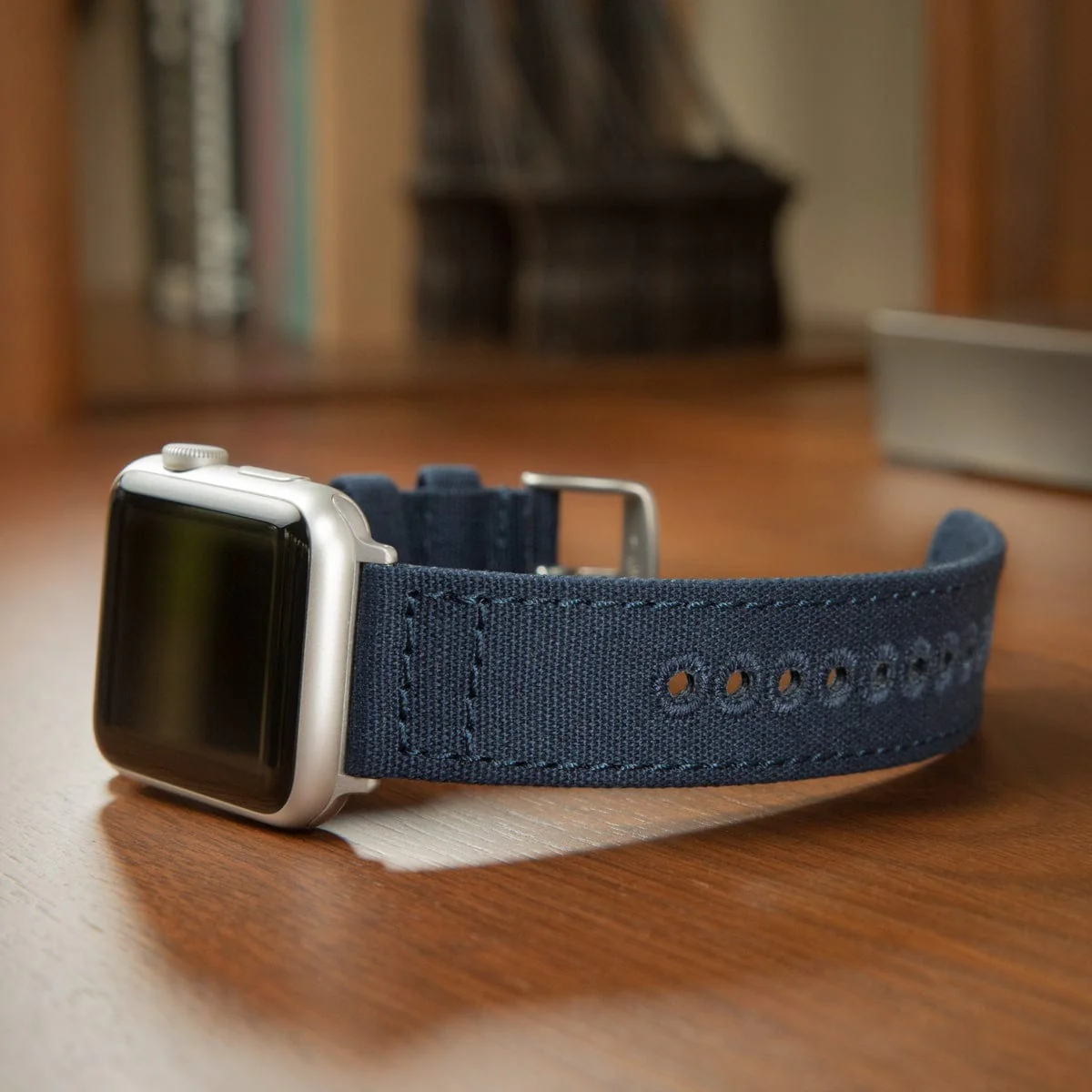 Apple Watch Canvas Watch Band - Navy Blue/Silver Aluminum - Image 2