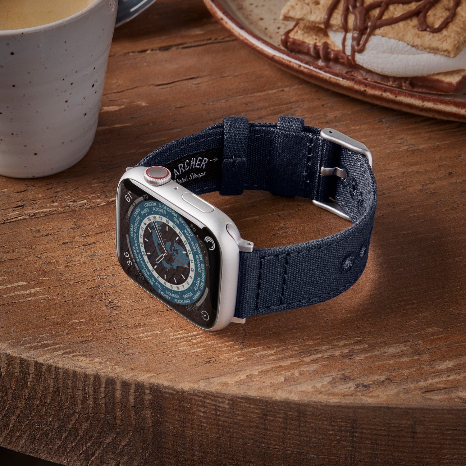 Apple Watch Canvas Watch Band - Navy Blue/Silver Aluminum - Image 3