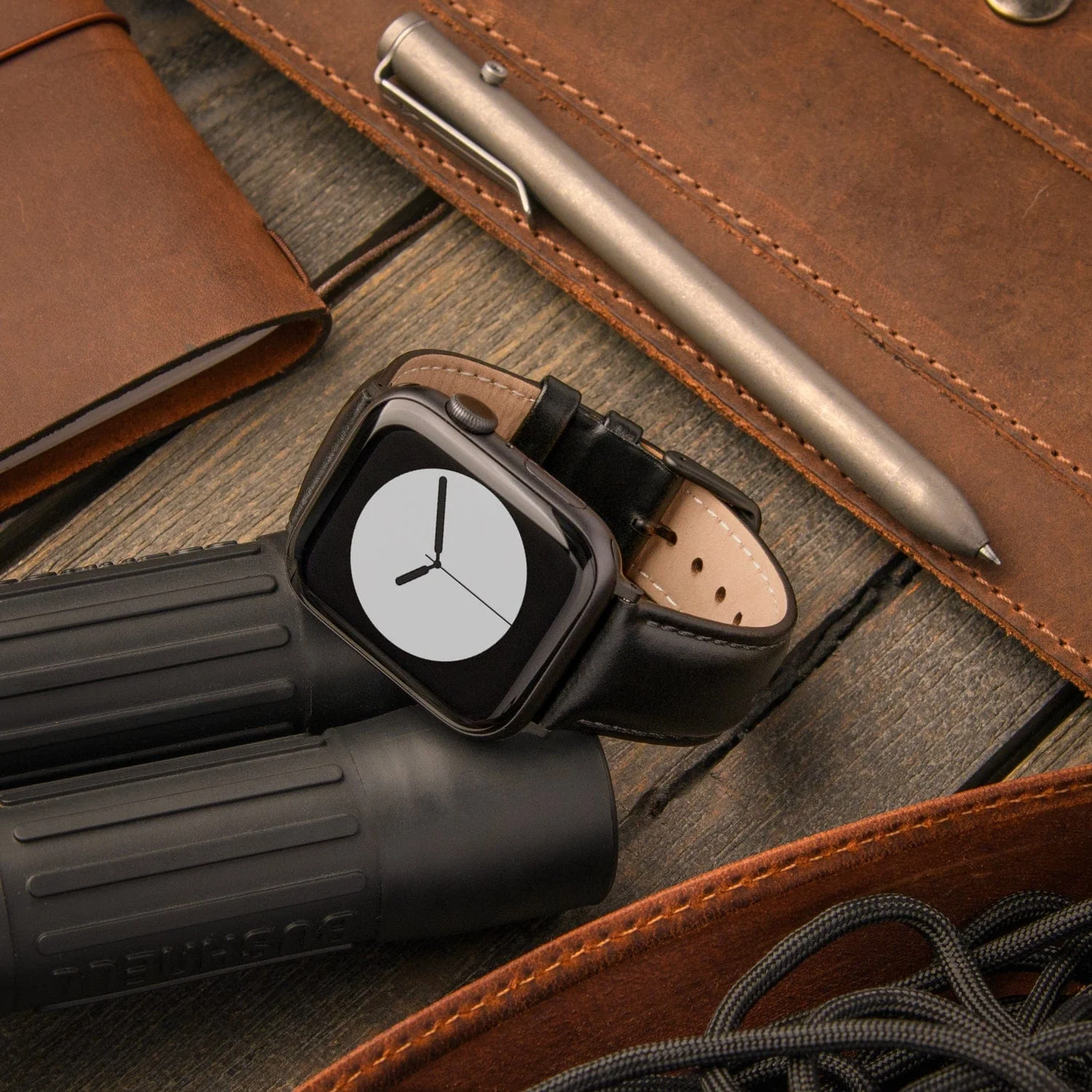 Apple Watch Leather Watch Band - Black/Matched/Space Gray - Image 2