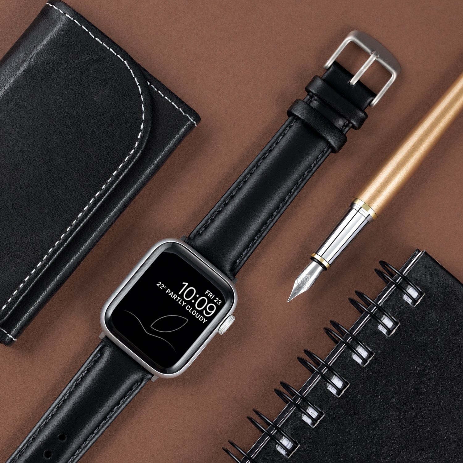 Apple Watch Leather Watch Band - Black/Matched/Silver Aluminum - Image 2