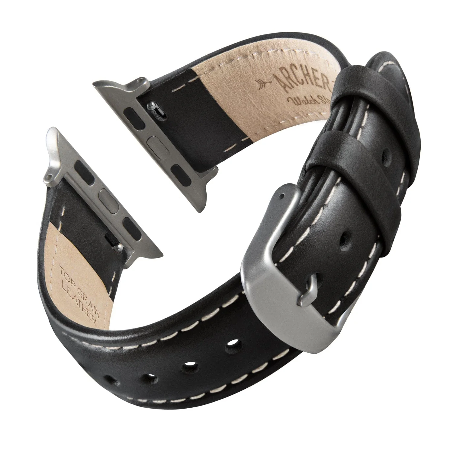 Apple Watch Leather Watch Band - Black/Natural/Silver Aluminum - Image 4