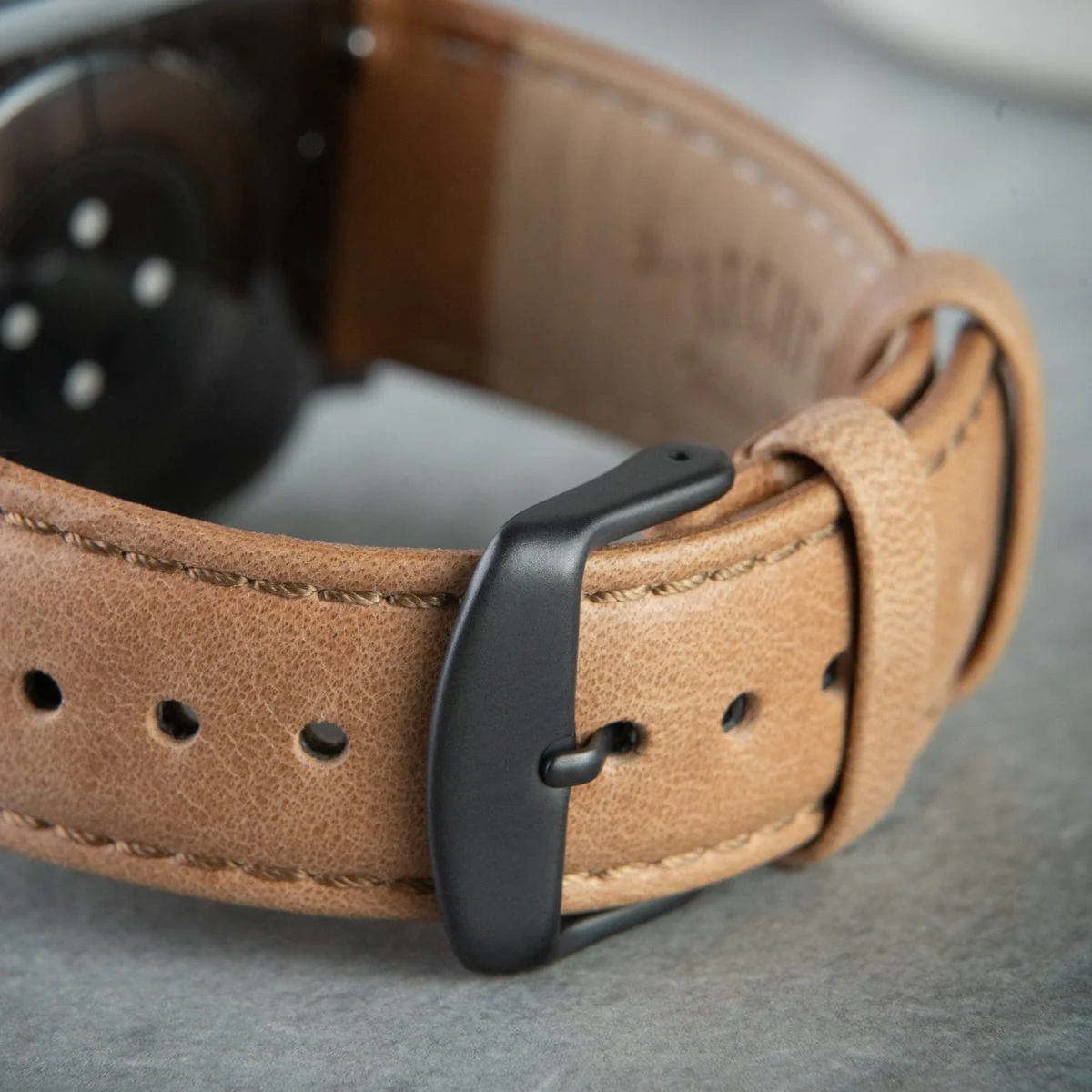Apple Watch Leather Watch Band - Camel Tan/Matched/Space Gray - Image 2