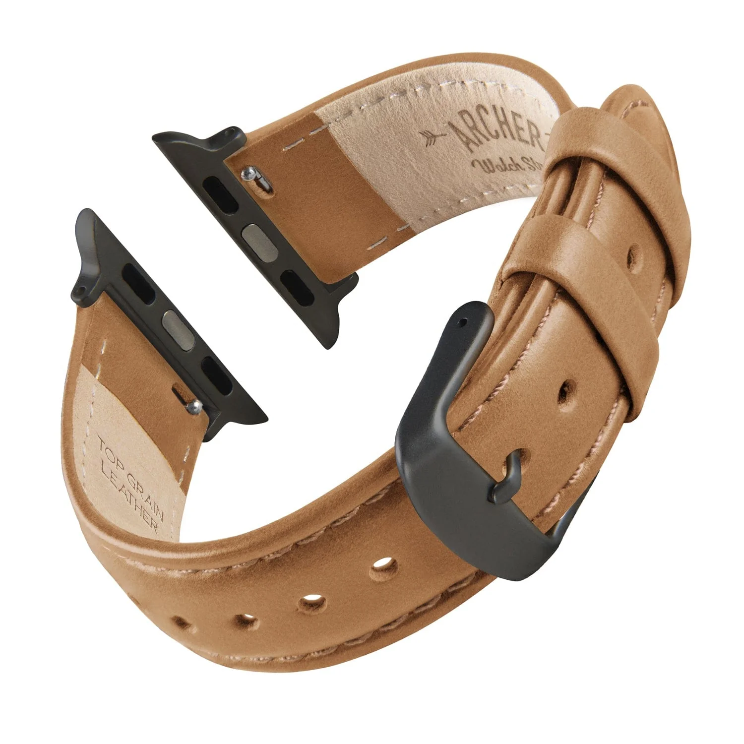 Apple Watch Leather Watch Band - Camel Tan/Matched/Space Gray - Image 3