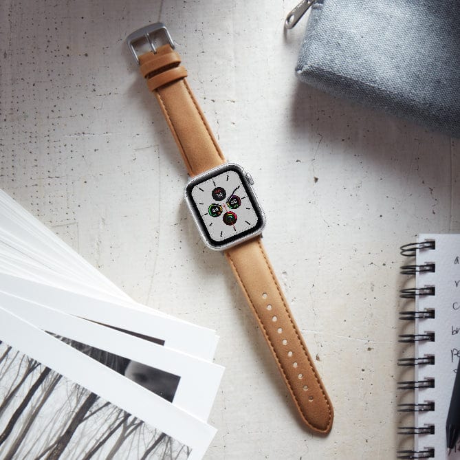 Apple Watch Leather Watch Band - Camel Tan/Matched/Silver Aluminum - Image 2