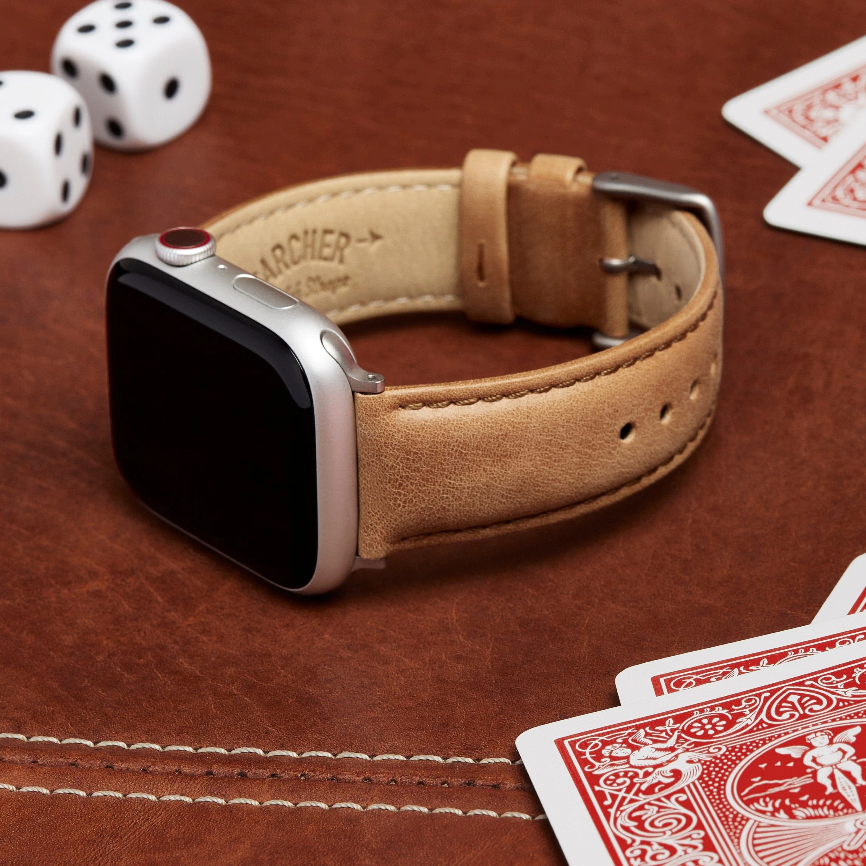 Apple Watch Leather Watch Band - Camel Tan/Matched/Silver Aluminum - Image 3