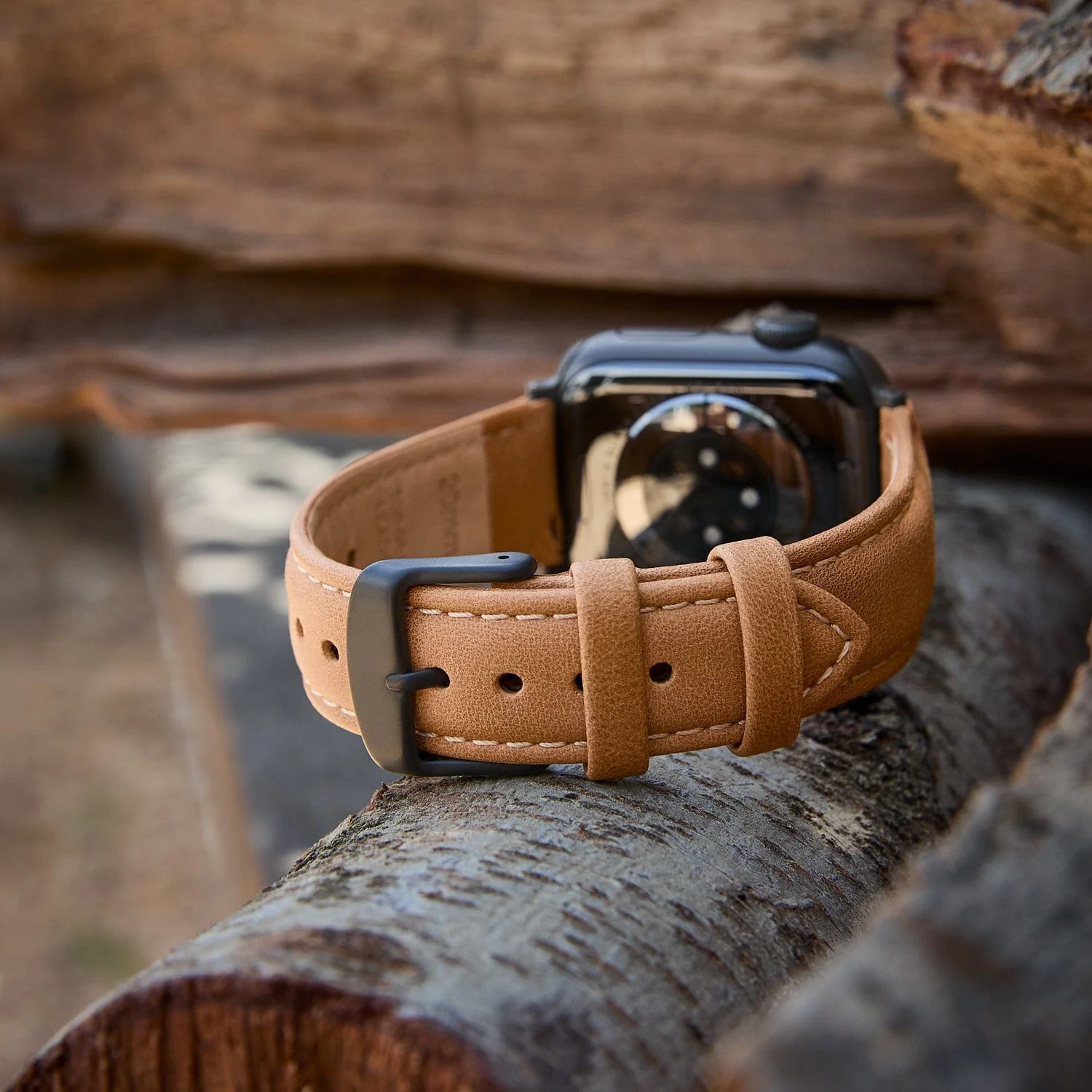 Apple Watch Leather Watch Band - Camel Tan/Natural/Space Gray - Image 3