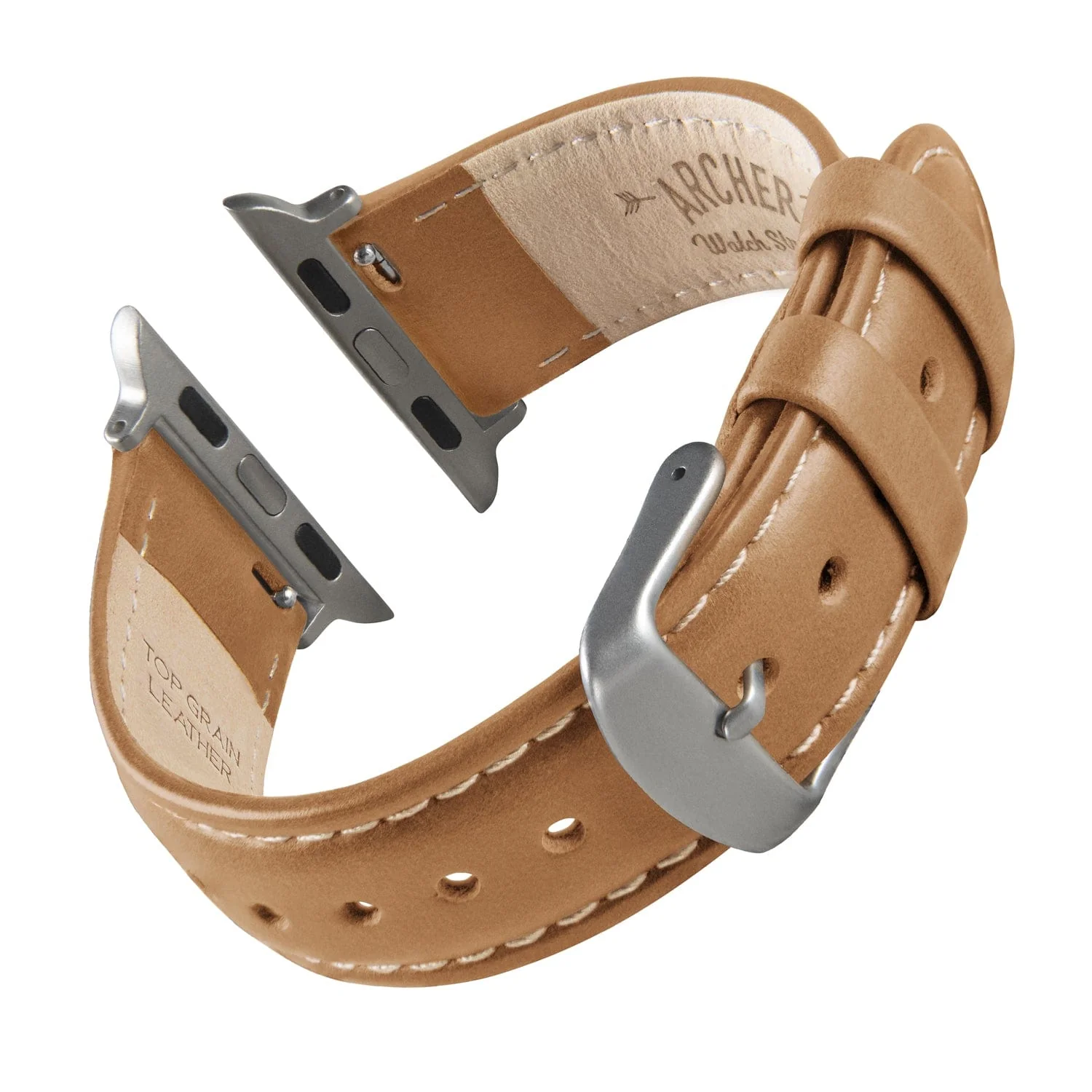 Apple Watch Leather Watch Band - Camel Tan/Natural/Silver Aluminum - Image 4