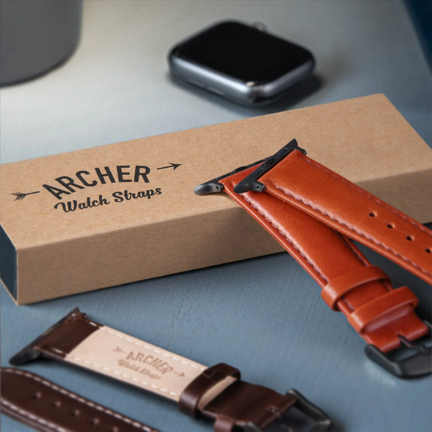 Apple Watch Leather Watch Band - Cognac/Matched/Space Gray - Image 3