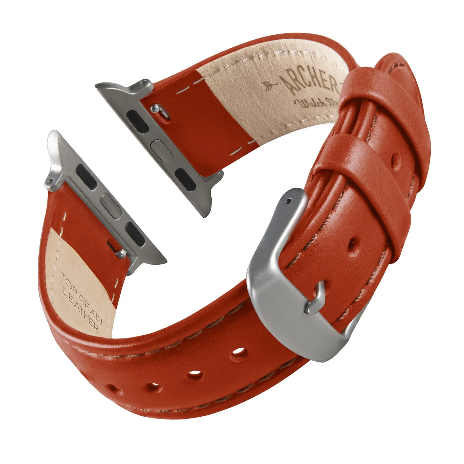 Apple Watch Leather Watch Band - Cognac/Matched/Silver Aluminum - Image 4