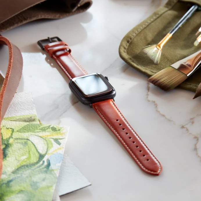 Apple Watch Leather Watch Band - Cognac/Natural/Space Gray - Image 2