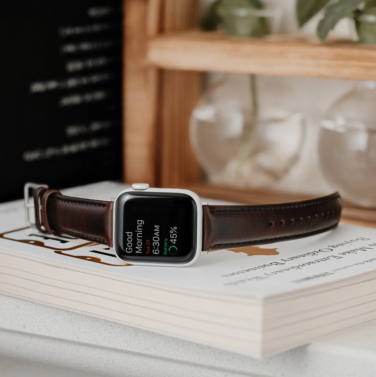 Apple Watch Leather Watch Band - Dark Chestnut/Matched/Silver Aluminum - Image 2