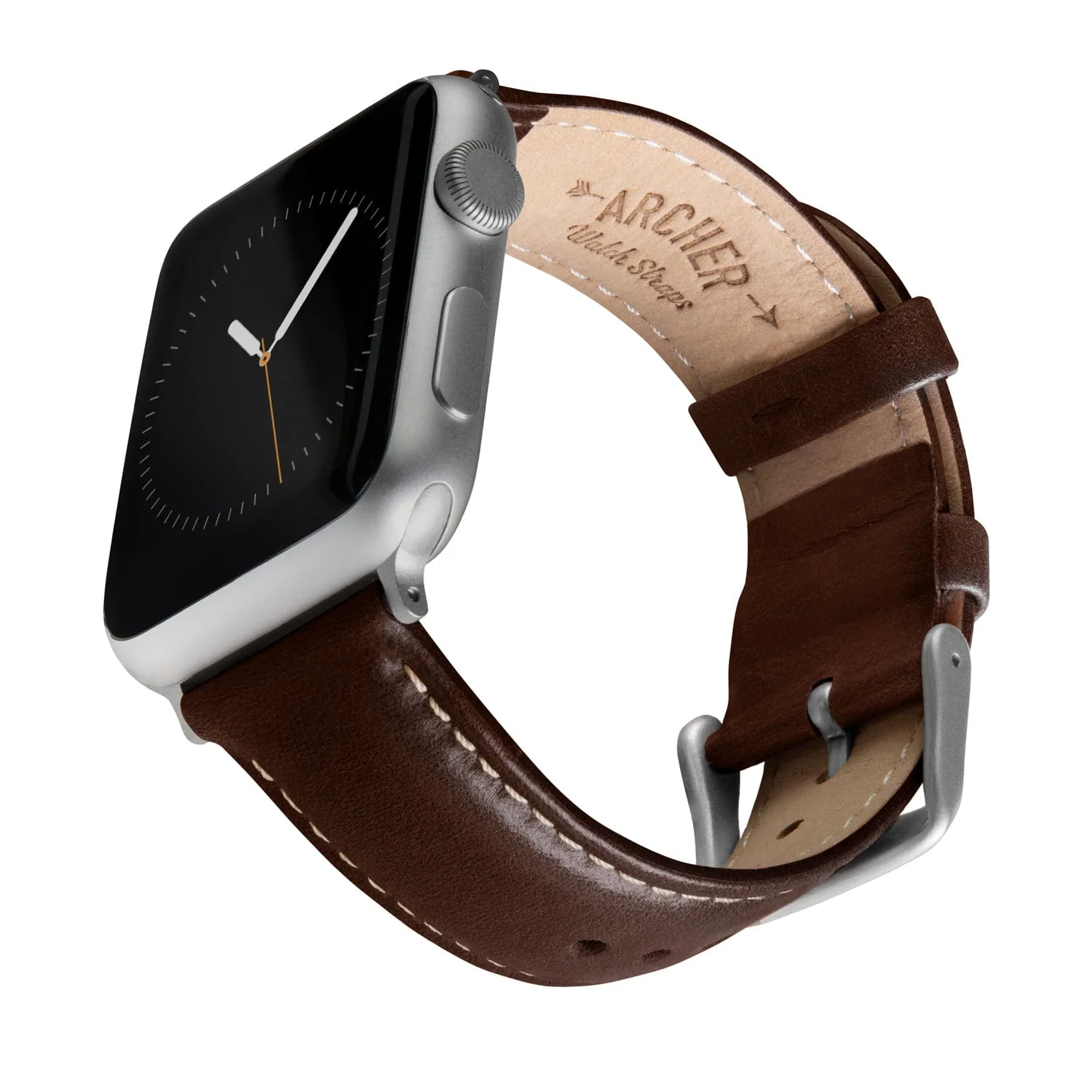 Apple Watch Leather Watch Band - Dark Chestnut/Natural/Silver Aluminum