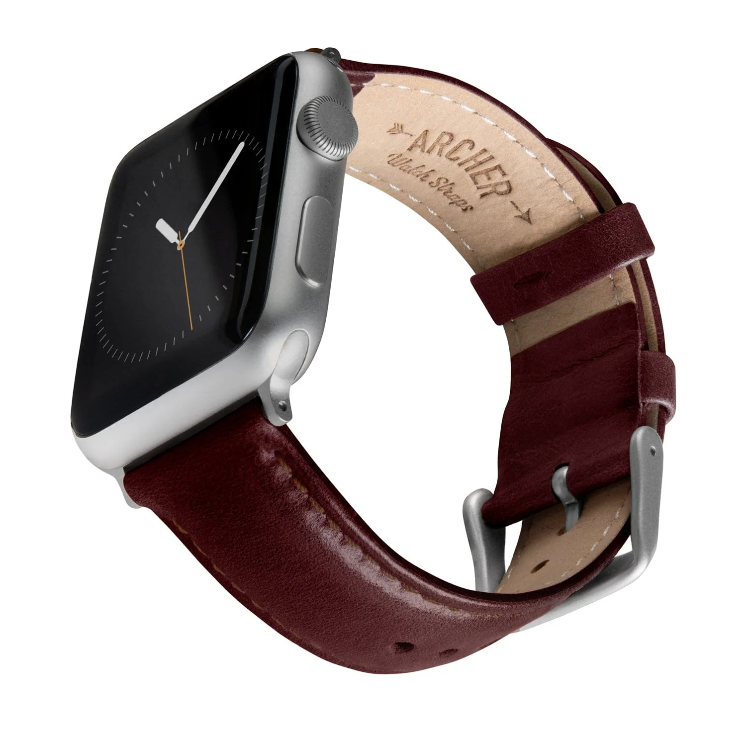 Apple Watch Leather Watch Band - Mahogany/Matched/Silver Aluminum