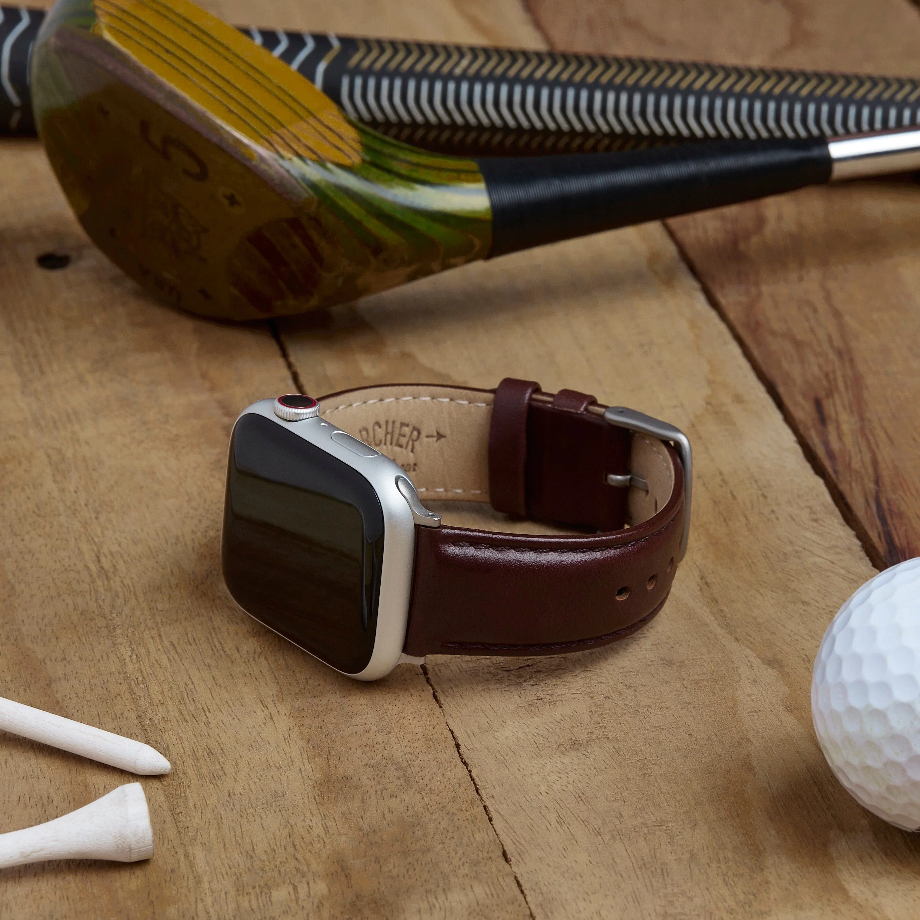 Apple Watch Leather Watch Band - Mahogany/Matched/Silver Aluminum - Image 3