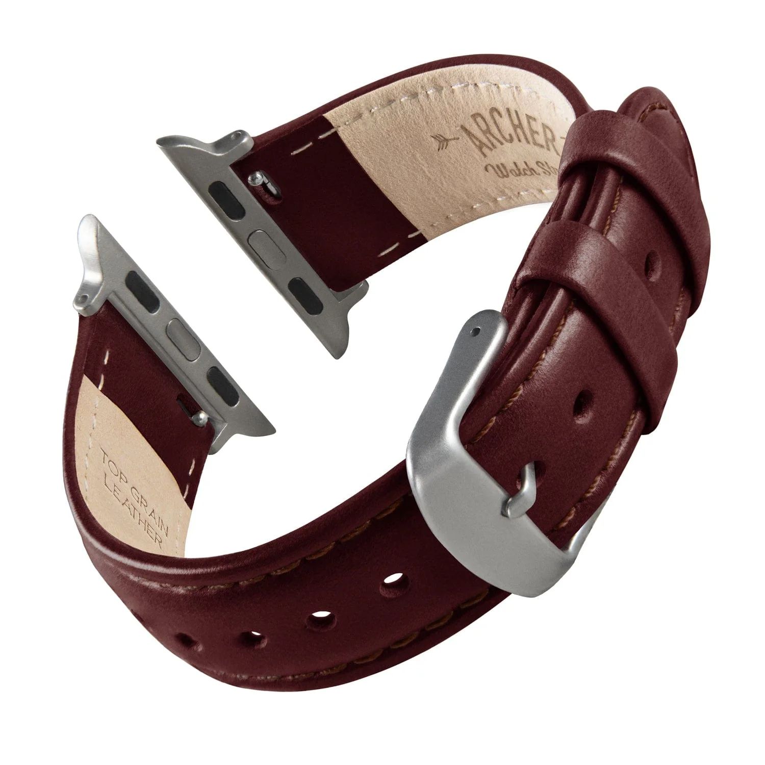 Apple Watch Leather Watch Band - Mahogany/Matched/Silver Aluminum - Image 4