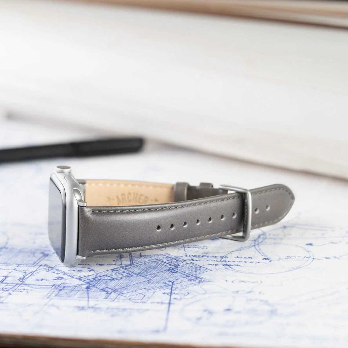 Apple Watch Leather Watch Band - Pewter Gray/Matched/Silver Aluminum - Image 2
