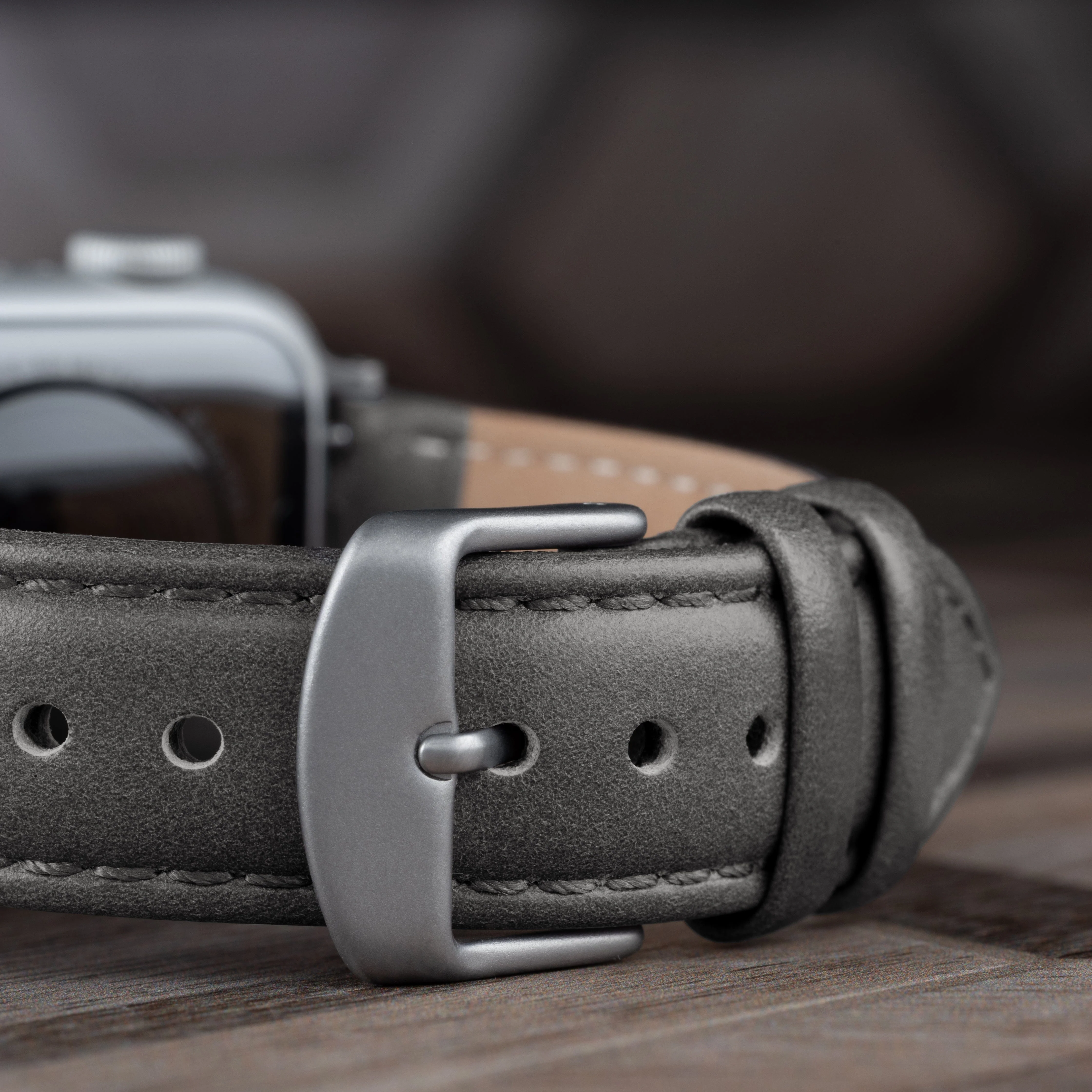 Apple Watch Leather Watch Band - Pewter Gray/Matched/Silver Aluminum - Image 3