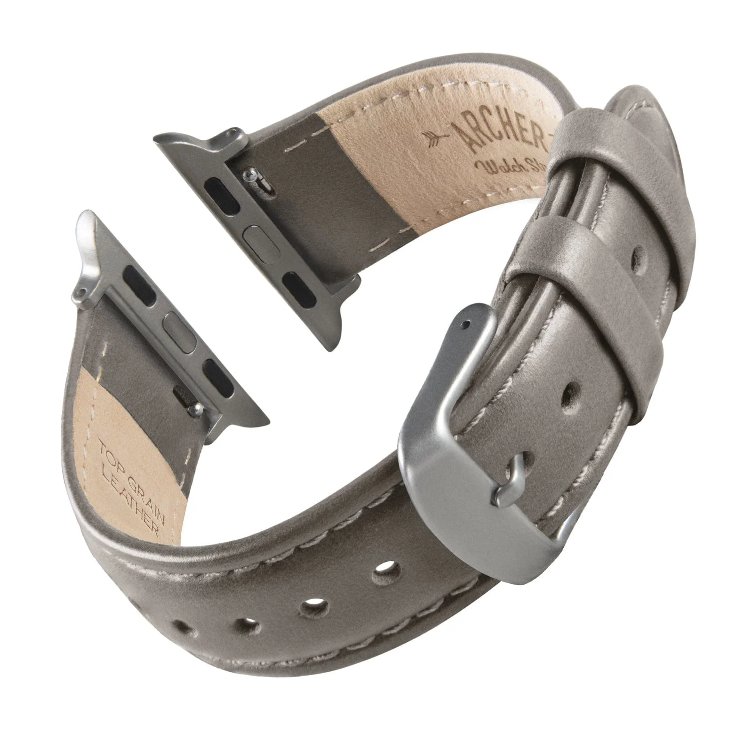 Apple Watch Leather Watch Band - Pewter Gray/Matched/Silver Aluminum - Image 4