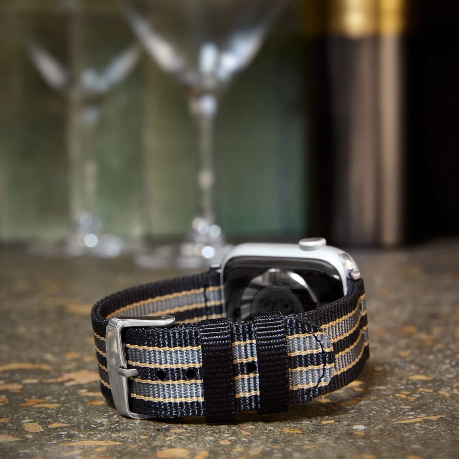 Apple Watch Nylon Watch Band - Black, Gray, Gold/Stainless - Image 3