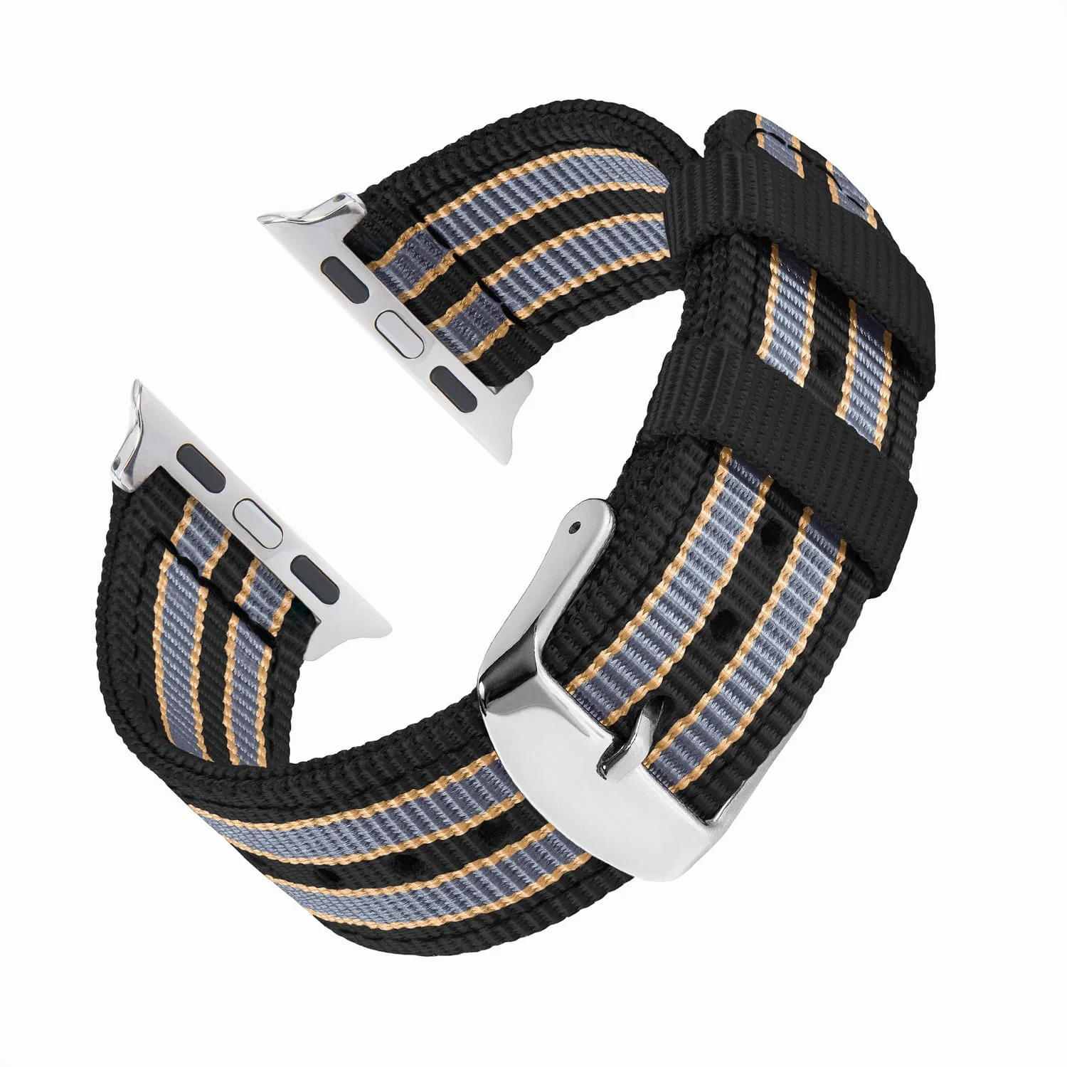 Apple Watch Nylon Watch Band - Black, Gray, Gold/Stainless - Image 4