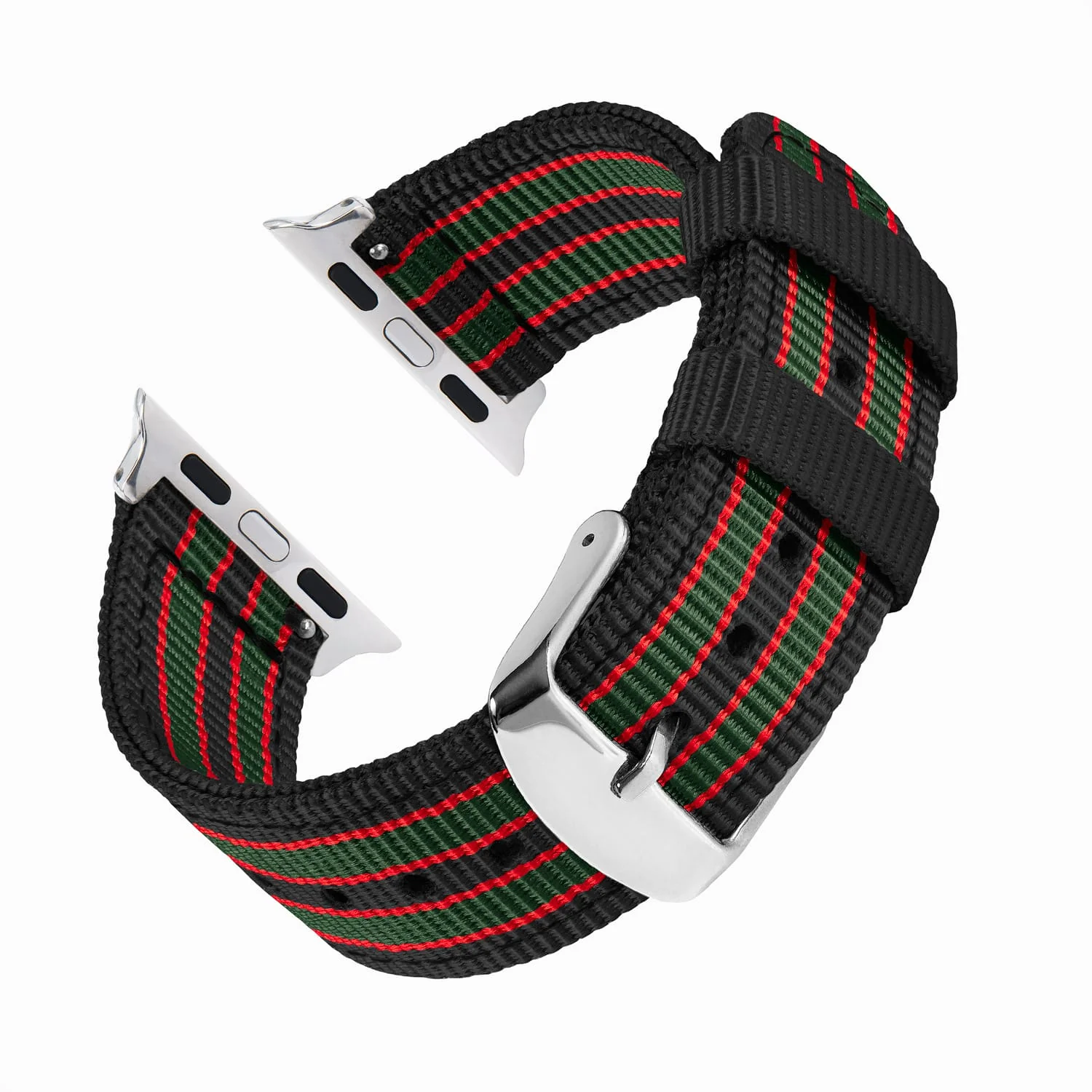 Apple Watch Nylon Watch Band - Black, Red, Green/Stainless - Image 4