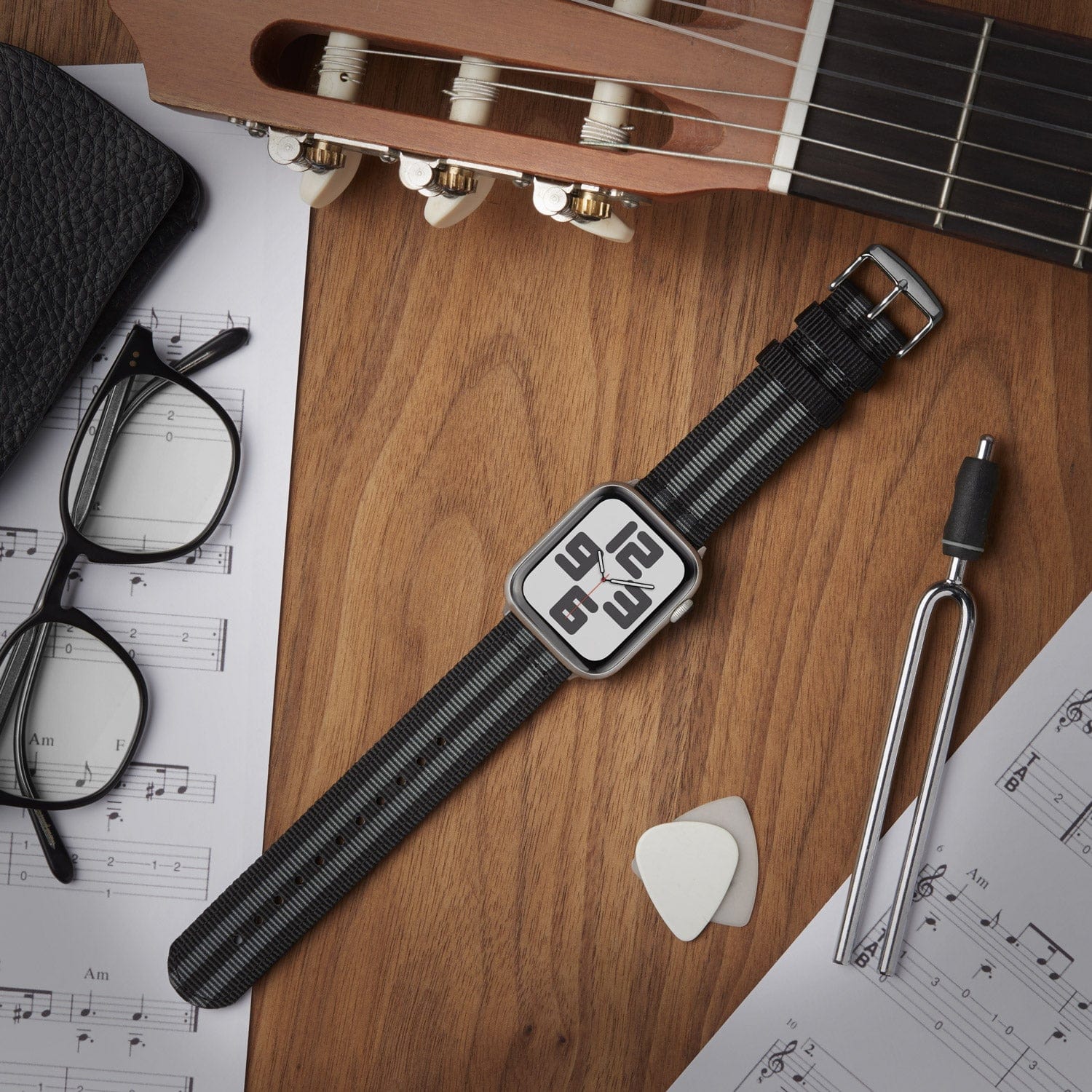 Apple Watch Nylon Watch Band - Black and Gray (James Bond)/Stainless - Image 2