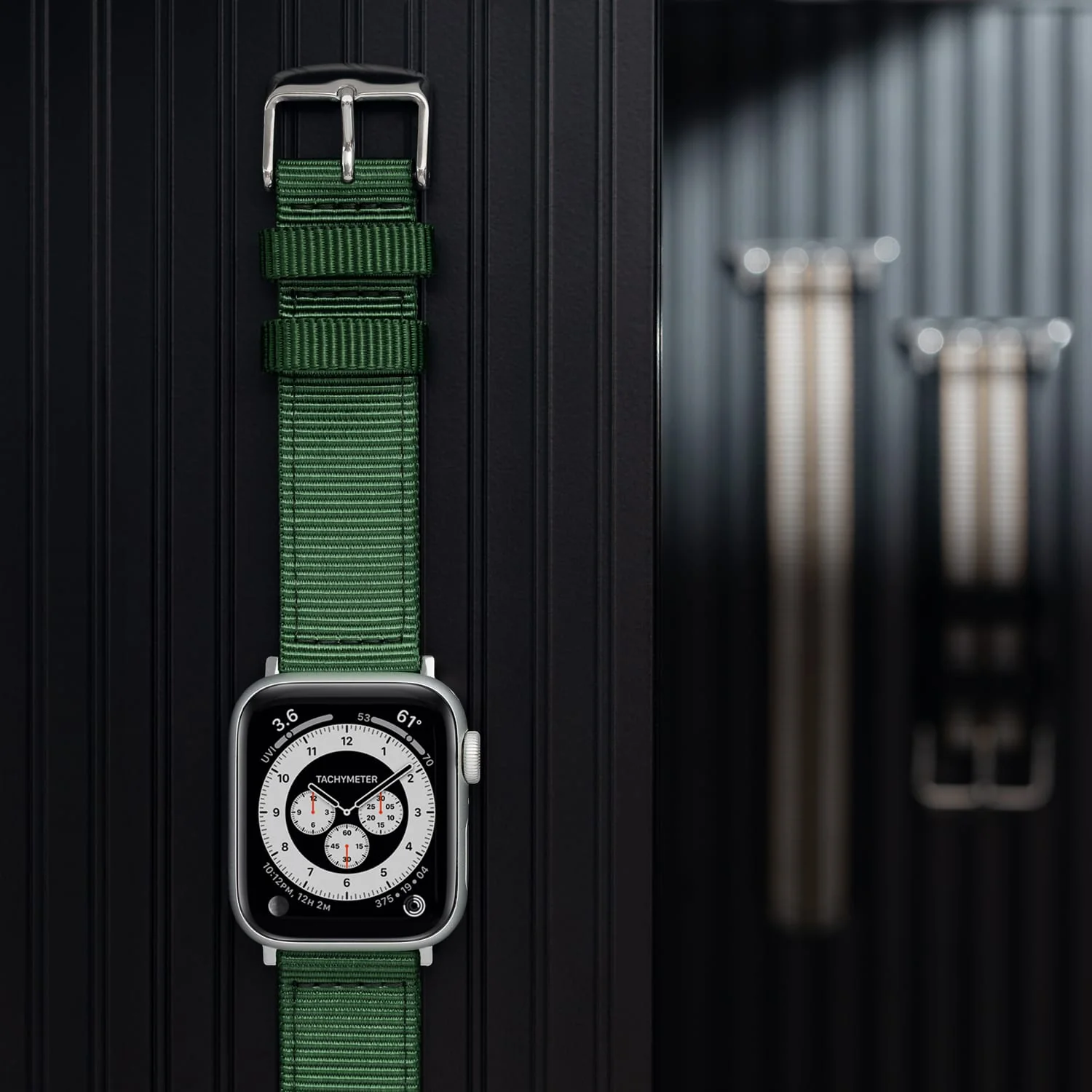 Apple Watch Nylon Watch Band - Forest Green/Stainless - Image 3