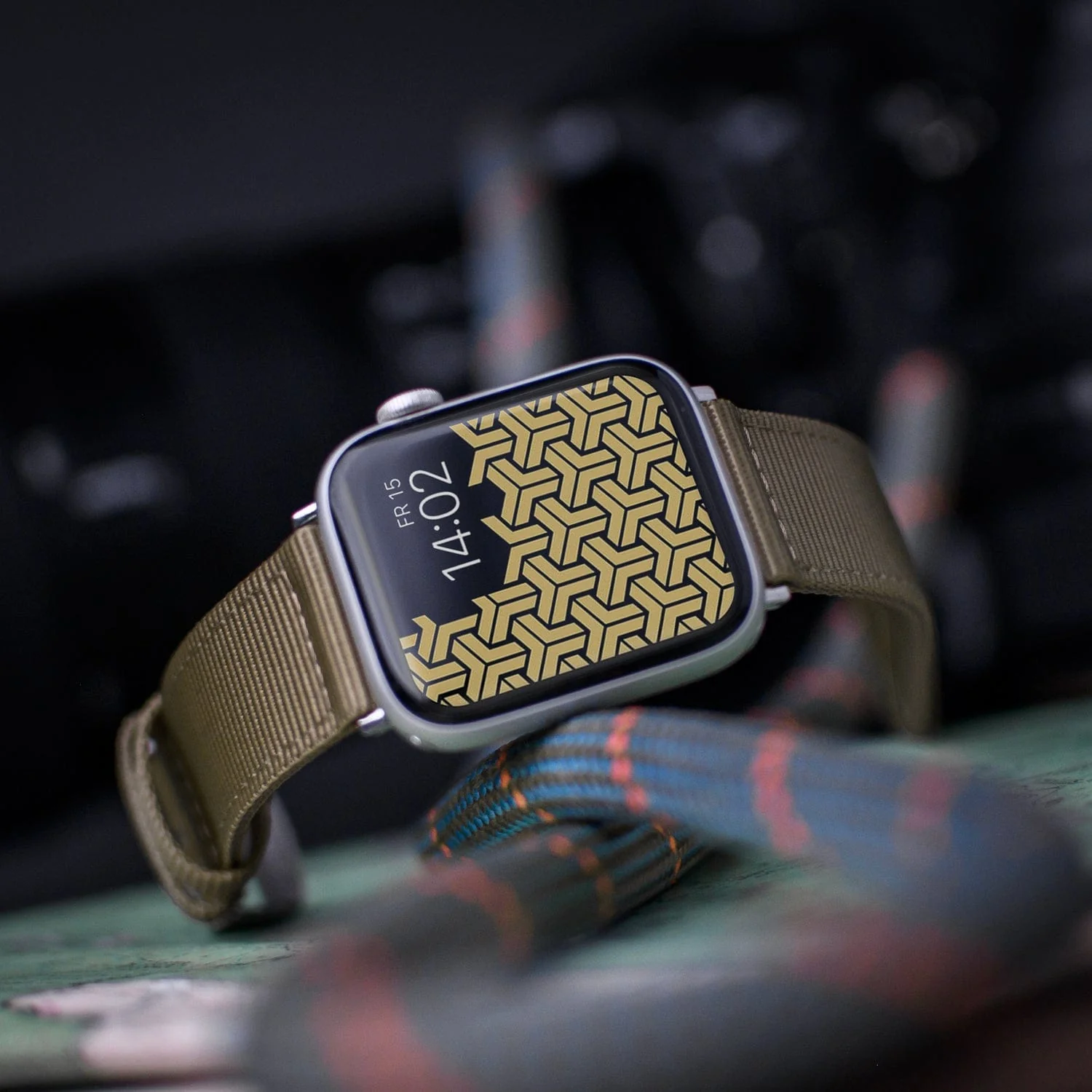 Apple Watch Nylon Watch Band - Khaki/Stainless - Image 2