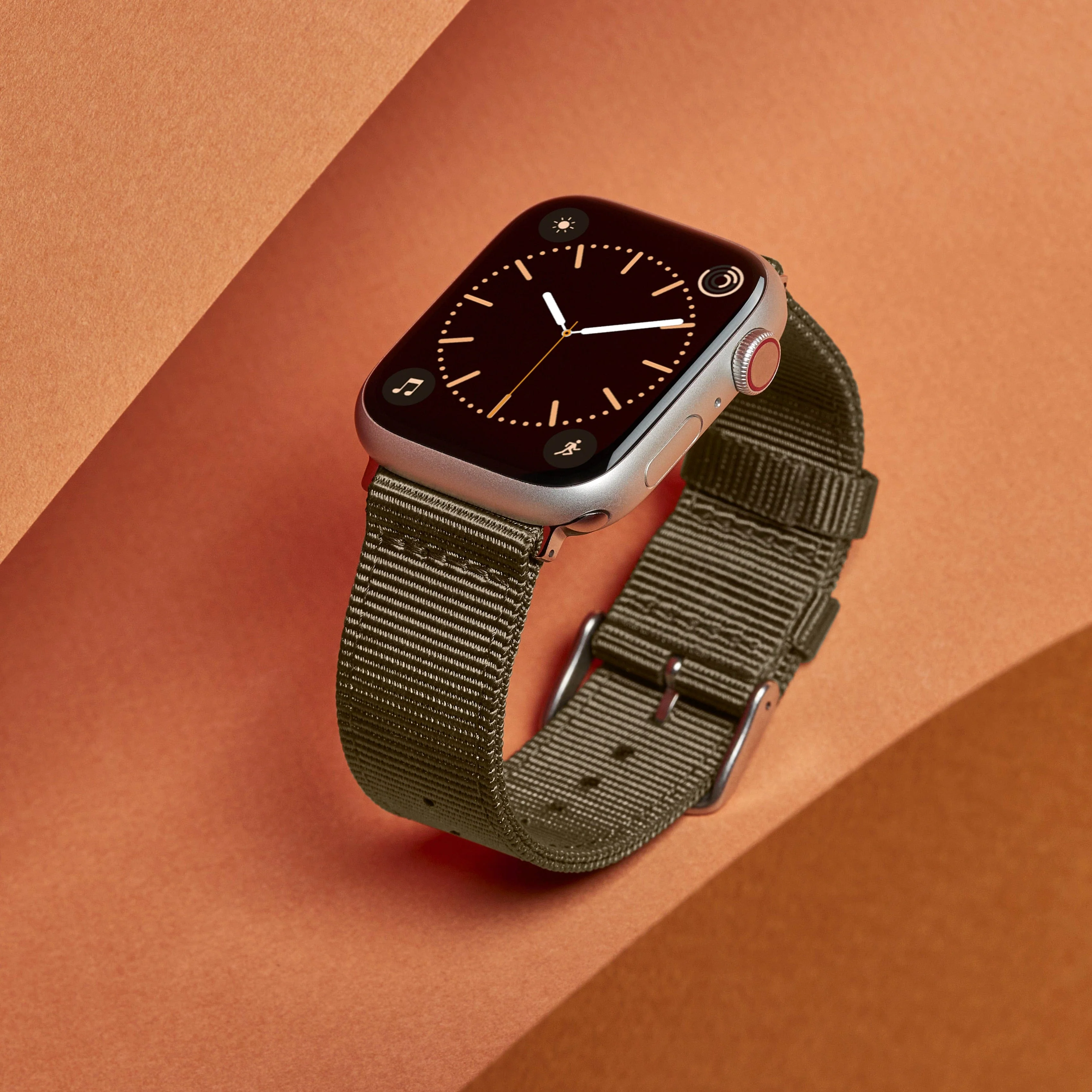 Apple Watch Nylon Watch Band - Olive/Stainless - Image 2