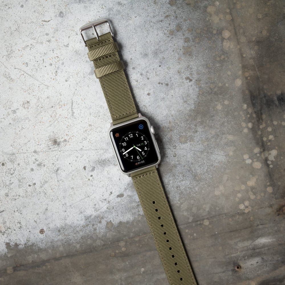 Apple Watch Nylon Watch Band - Olive/Stainless - Image 3
