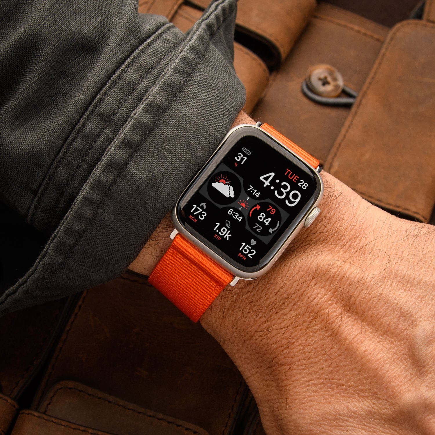 Apple Watch Nylon Watch Band - Orange/Stainless - Image 2