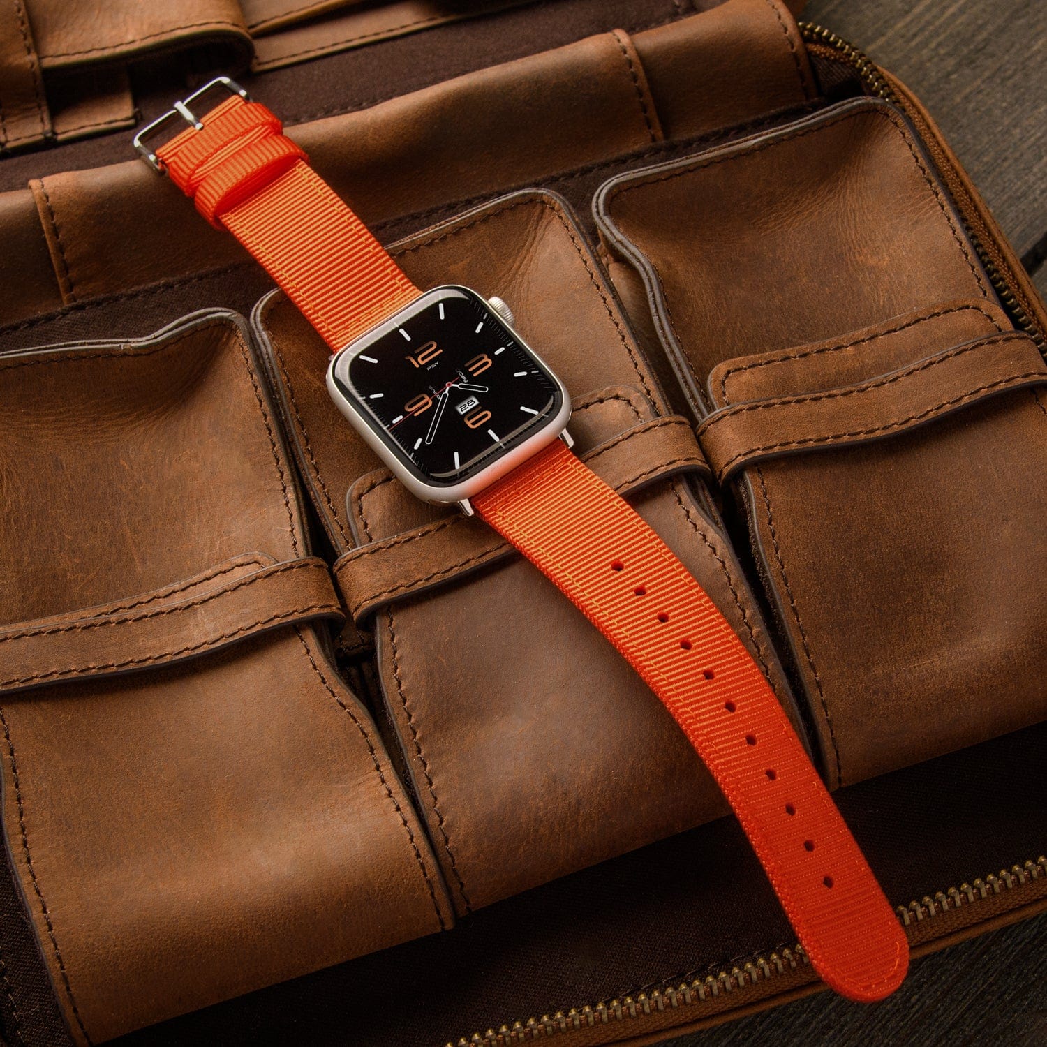 Apple Watch Nylon Watch Band - Orange/Stainless - Image 3