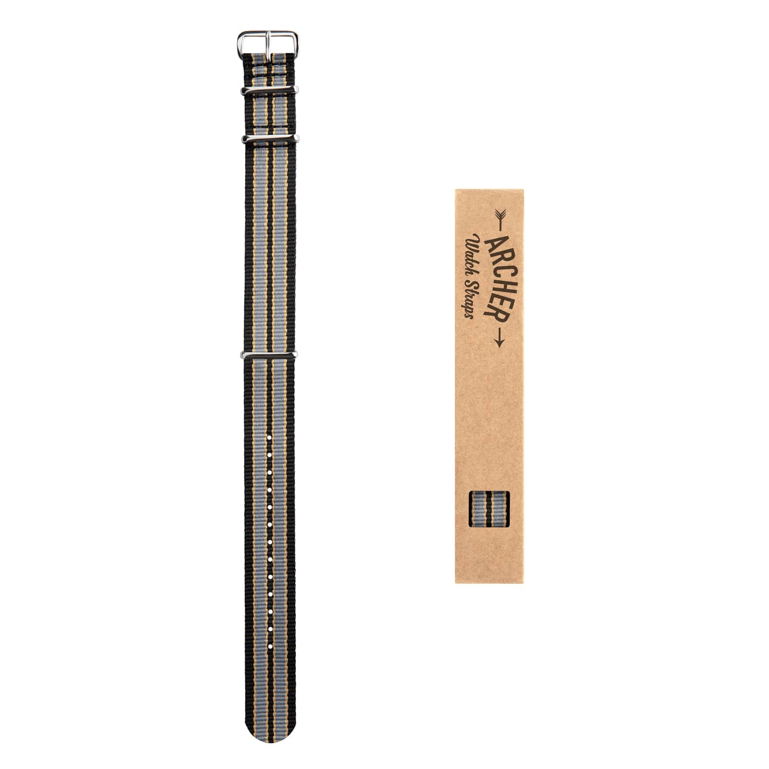 Classic Military Style Nylon Watch Band - Black/Gray/Gold - Image 4