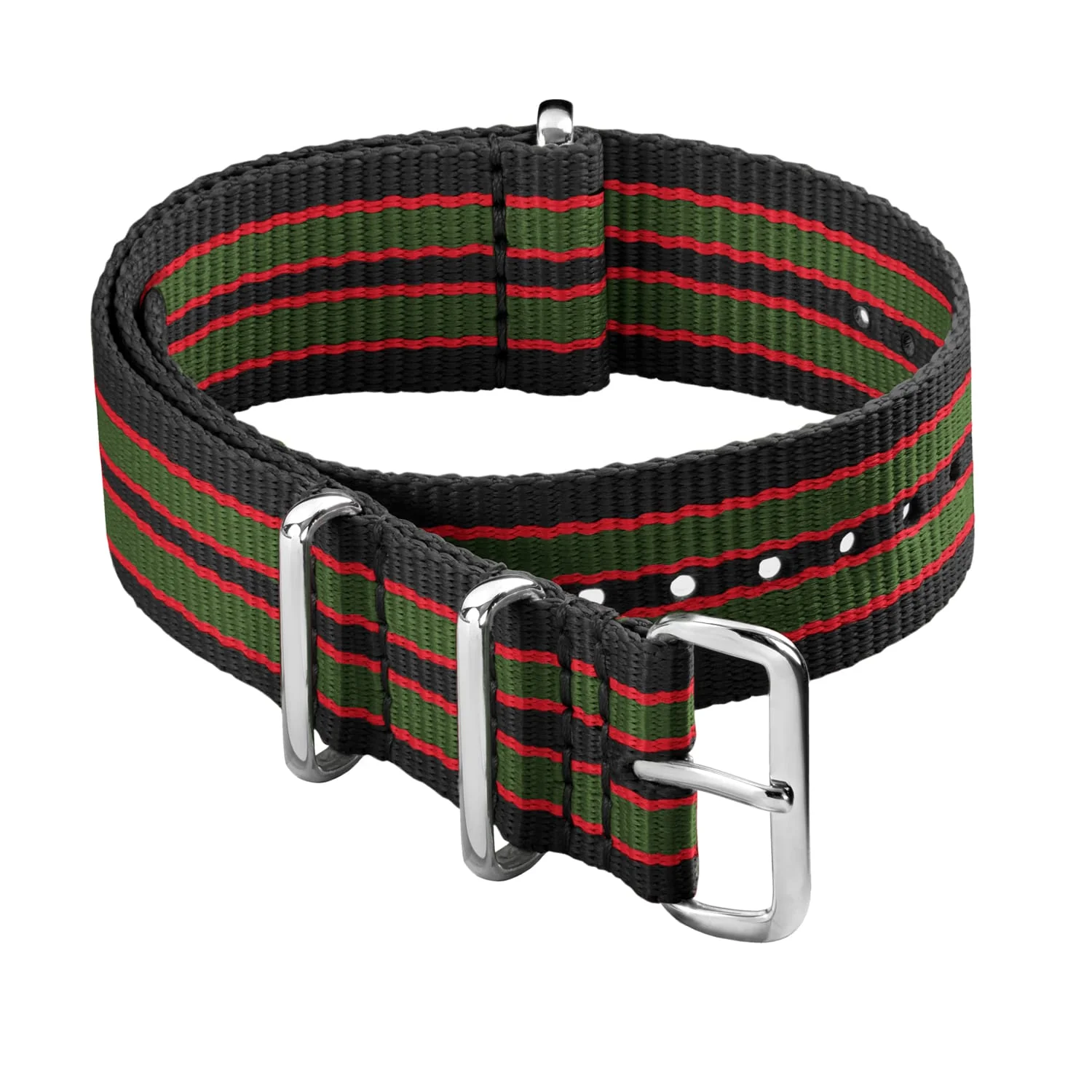 Classic Military Style Nylon Watch Band - Black/Red/Green (Vintage Bond)