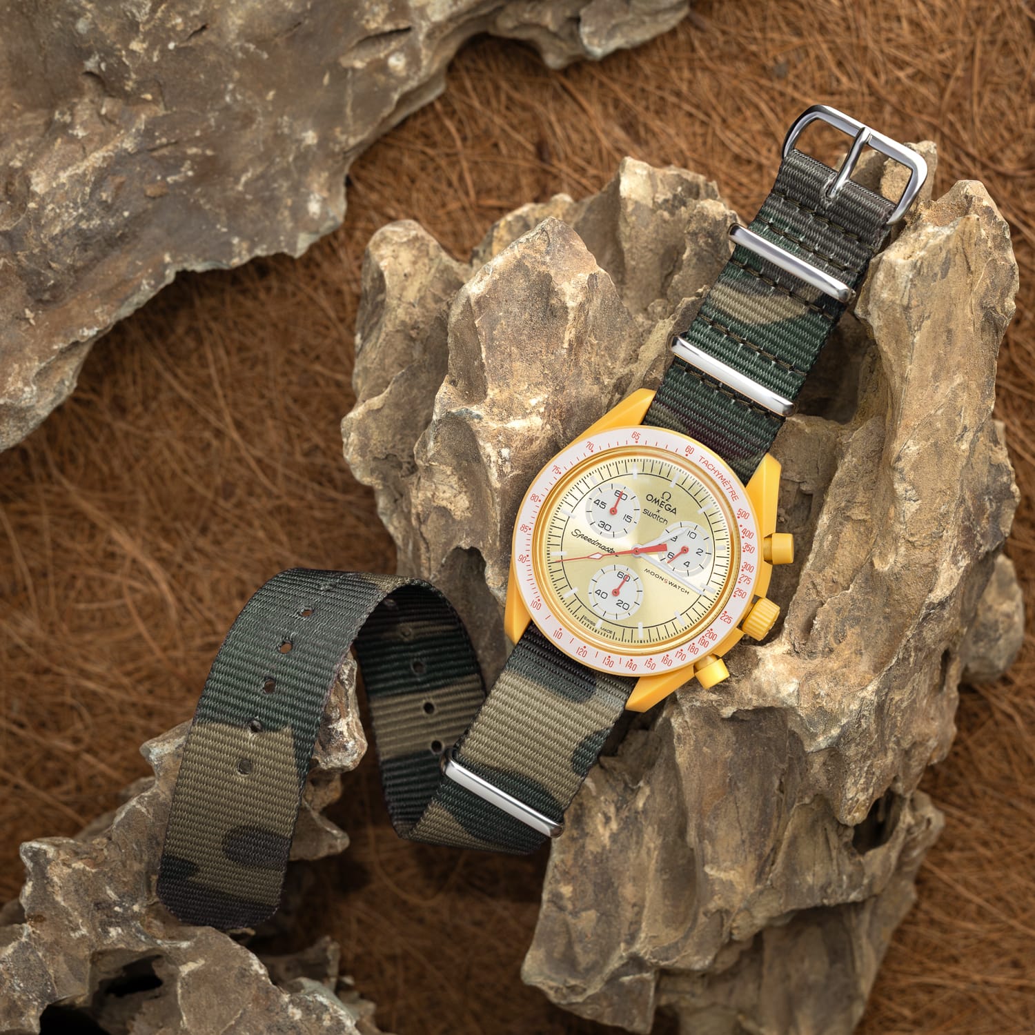 Classic Military Style Nylon Watch Band - Green Camo - Image 3