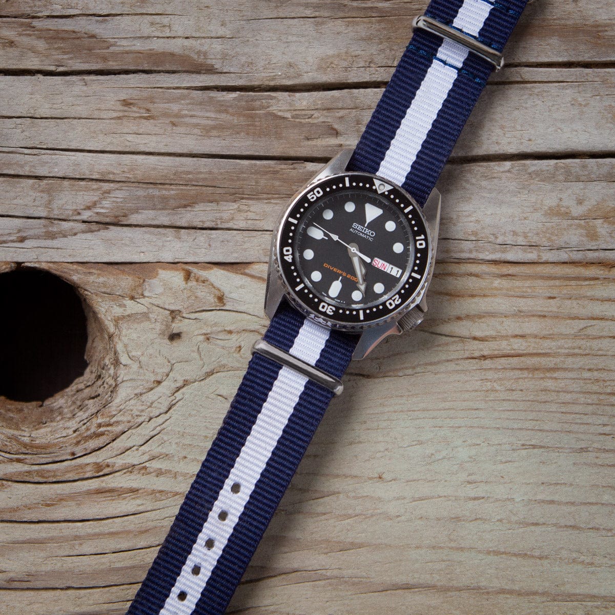 Classic Military Style Nylon Watch Band - Navy/White - Image 3