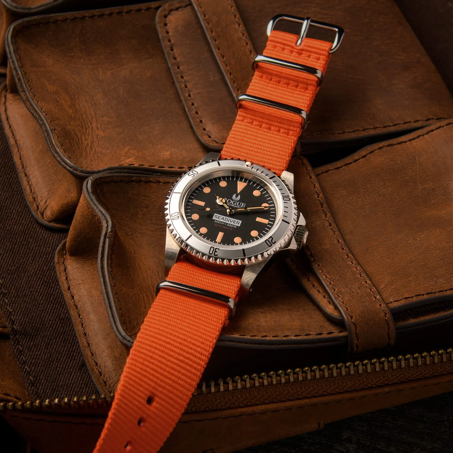 Classic Military Style Nylon Watch Band - Orange - Image 3