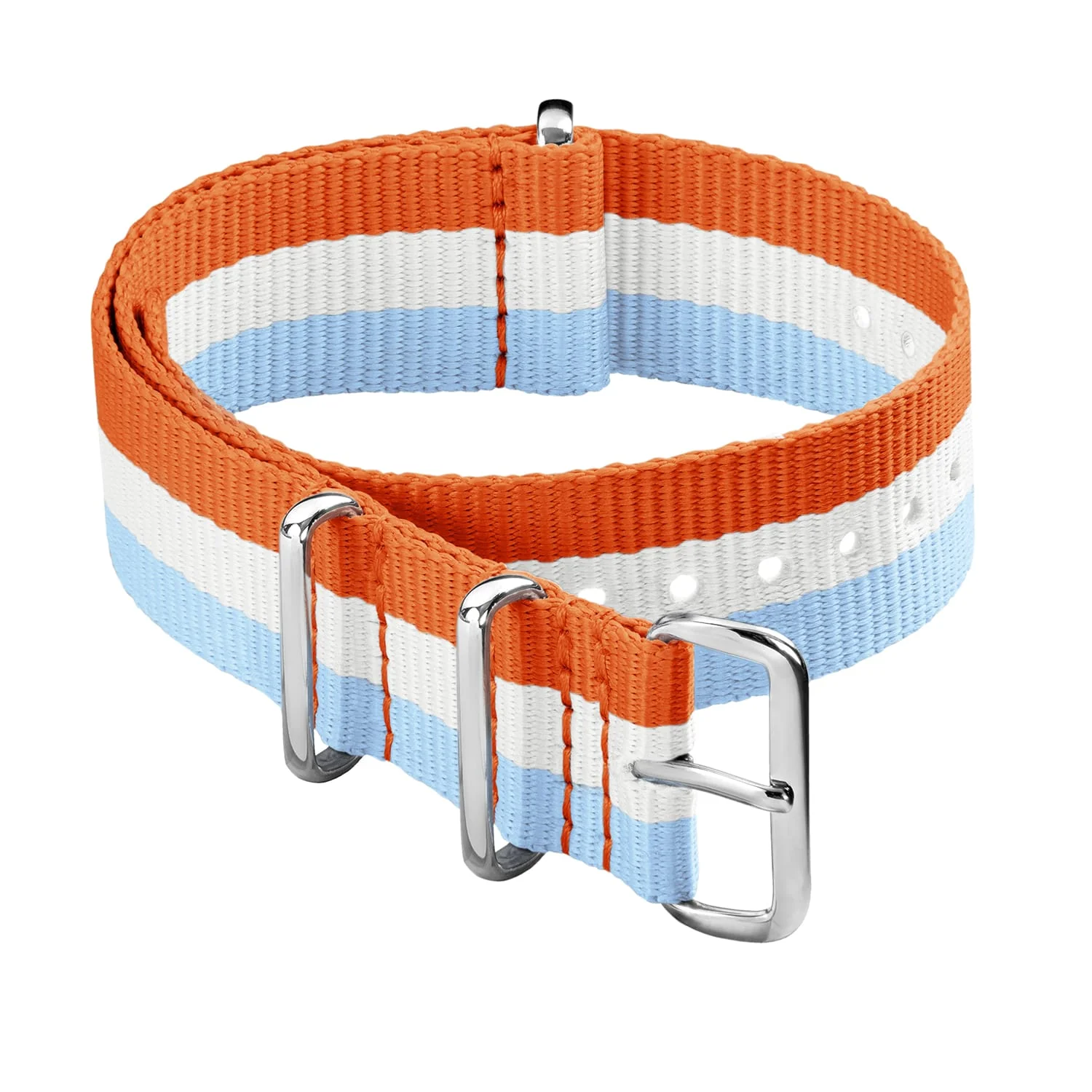 Classic Military Style Nylon Watch Band - Orange/White/Light Blue