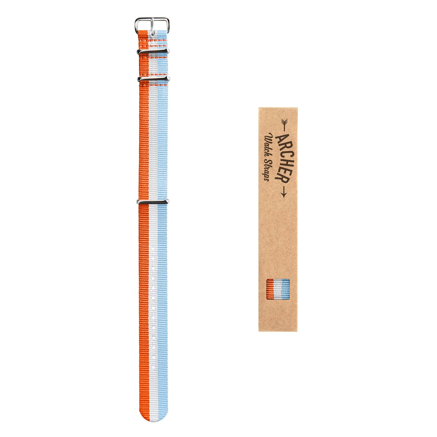 Classic Military Style Nylon Watch Band - Orange/White/Light Blue - Image 3