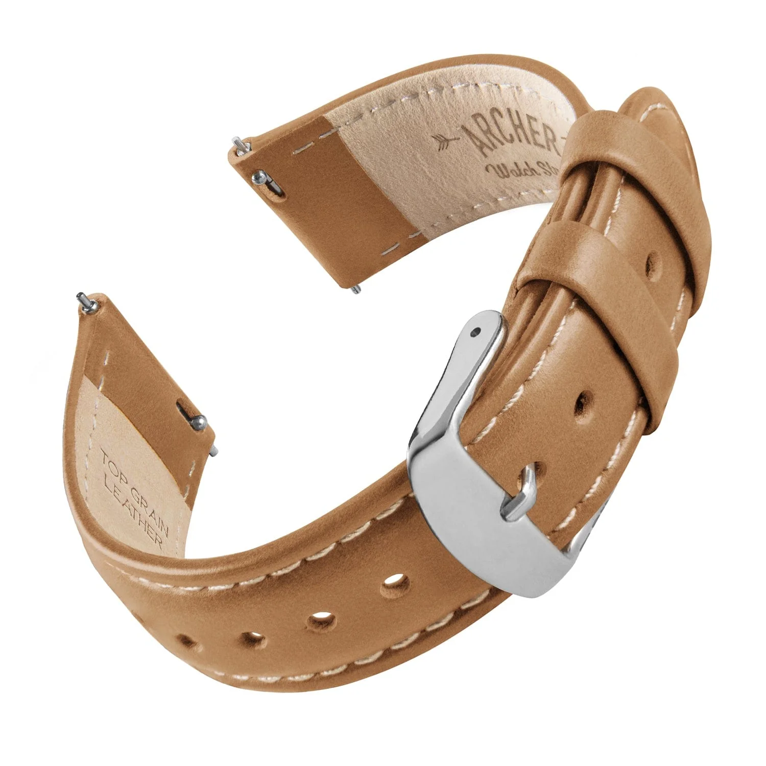 Quick Release Leather Watch Band - Camel Tan/Natural