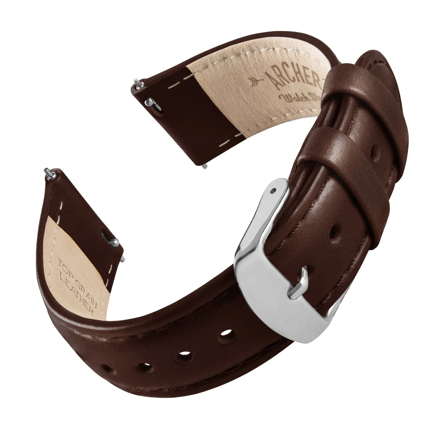 Quick Release Leather Watch Band - Dark Chestnut/Matched