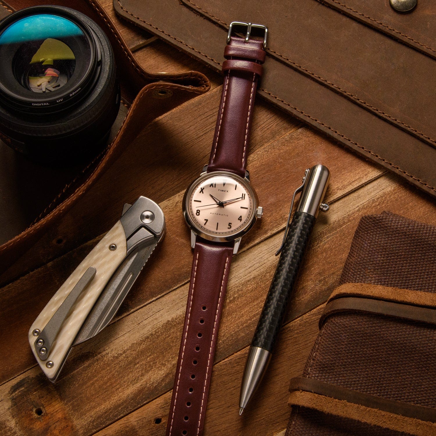 Quick Release Leather Watch Band - Mahogany/Natural - Image 2