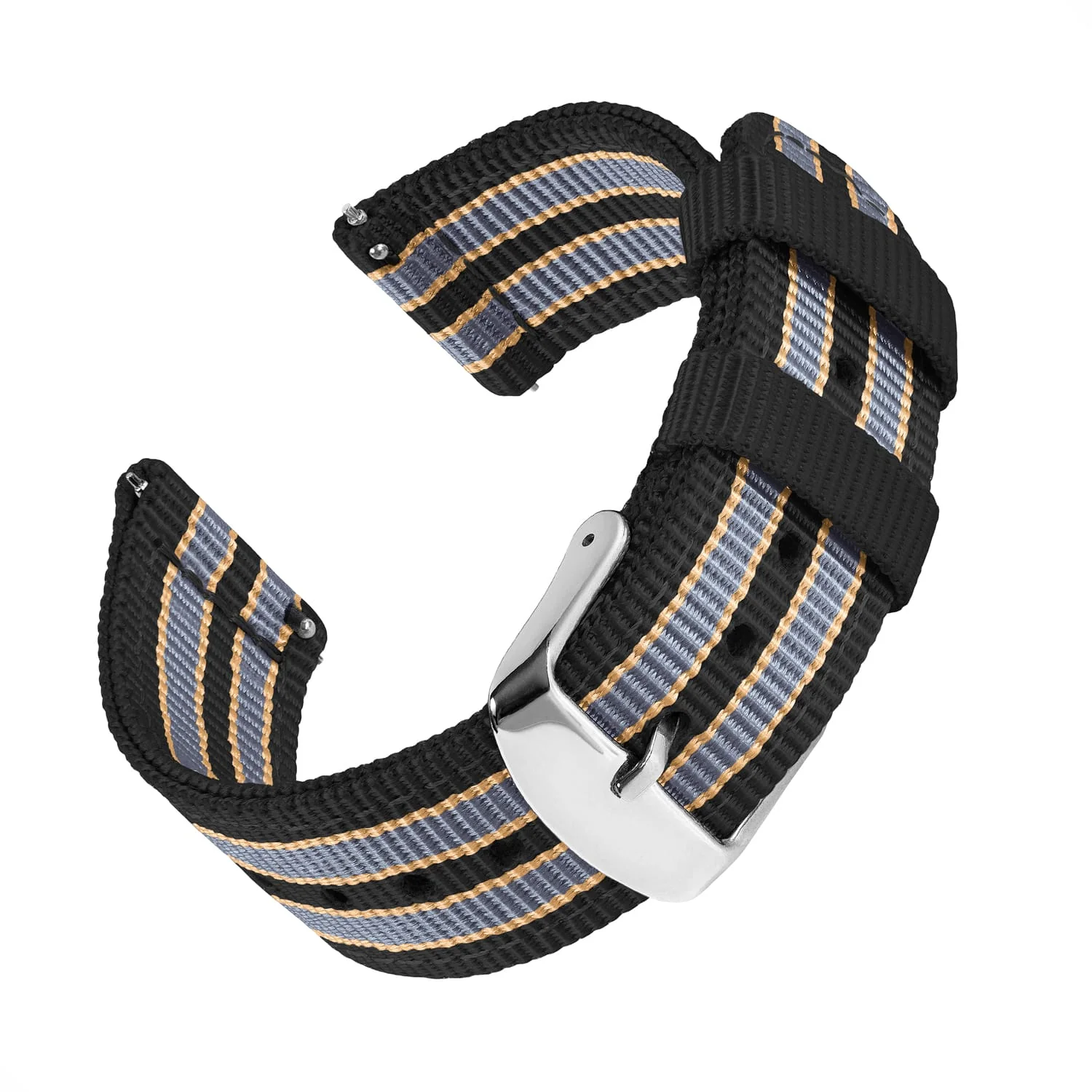 Quick Release Nylon Watch Band - Black/Gray/Gold