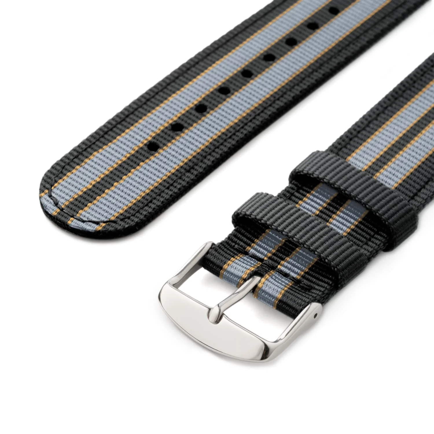 Quick Release Nylon Watch Band - Black/Gray/Gold - Image 6