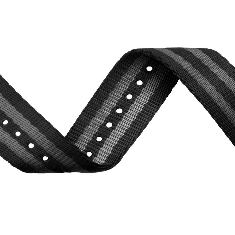 Seat Belt Nylon Military Style Watch Band - Black and Gray, Stainless Hardware - Image 5