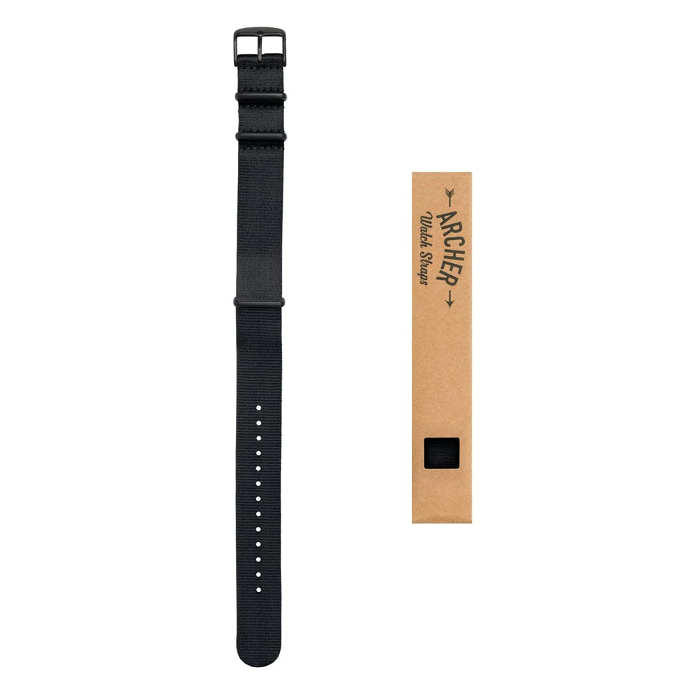 Seat Belt Nylon Military Style Watch Band - Black, Black Hardware - Image 6