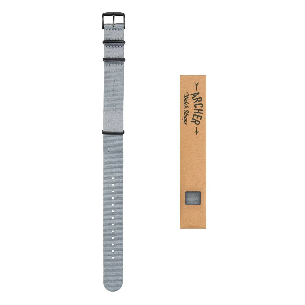 Seat Belt Nylon Military Style Watch Band - Gray, Black Hardware - Image 6